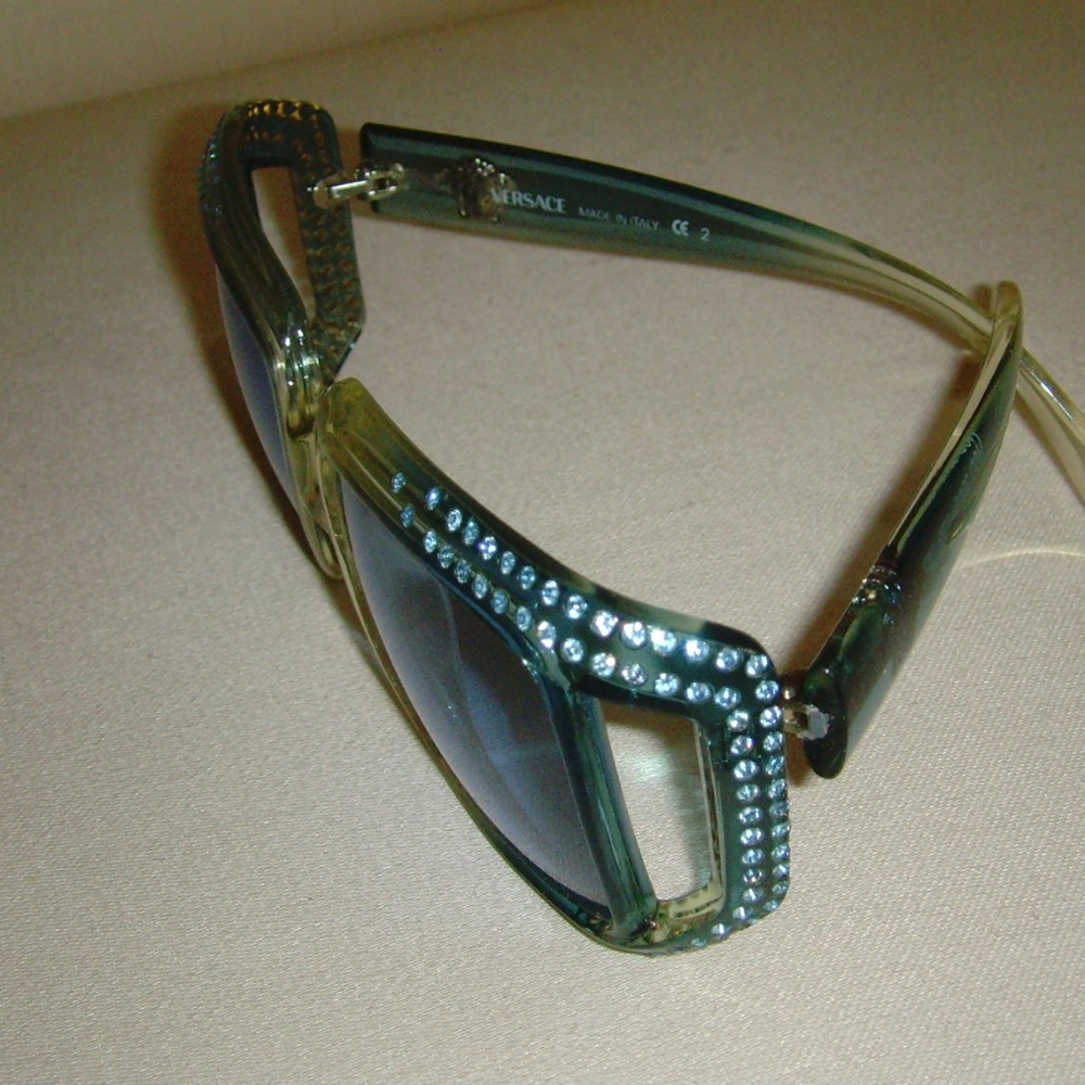 VERSACE Vintage Blue and Rhinestone Sunglasses - Picture 7 of 16